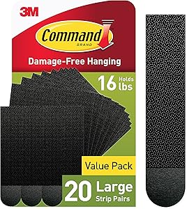 Command Large Picture Hanging Strips, Damage Free Hanging Picture Hangers, No Tools Wall Hanging Strips for Living Space, 20 Black Adhesive Strip Pairs (40 Command Strips)