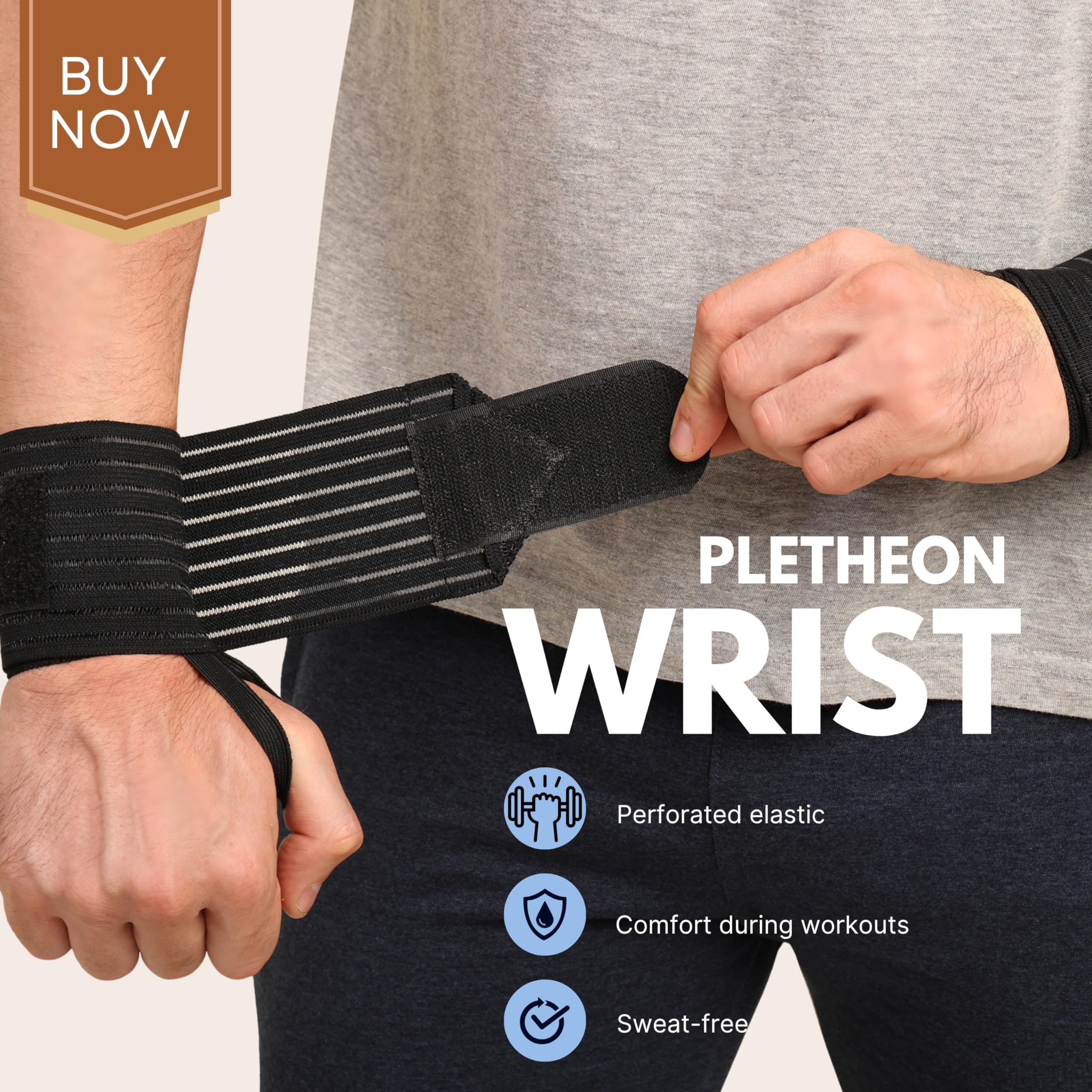 PLETHEON Wrist Support Band for Gym, Workout & Weightlifting | Adjustable Wrist Strap for Men & Women | Pain Relief & Wrist Stability for Fitness & Sports (VENTILATED BLACK)