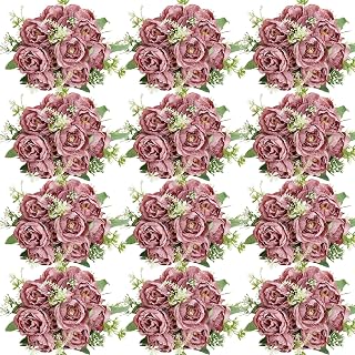 12 Bundles Peonies Artificial Flowers Artificial Peonies Silk Flowers Fake Peonies Artificial Flowers Wedding Home Table Decoration Realistic Peonies Bouquet for Centerpiece Table (Dusty Rose)
