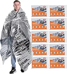 Cobertores de emergência Mylar Cobertor térmico, (pacote com 10) de cobertor espacial gigantesco 82 * 64 polegadas. Cobertores de sobrevivência Equipamento de acampamento resistente, primeiros socorros
