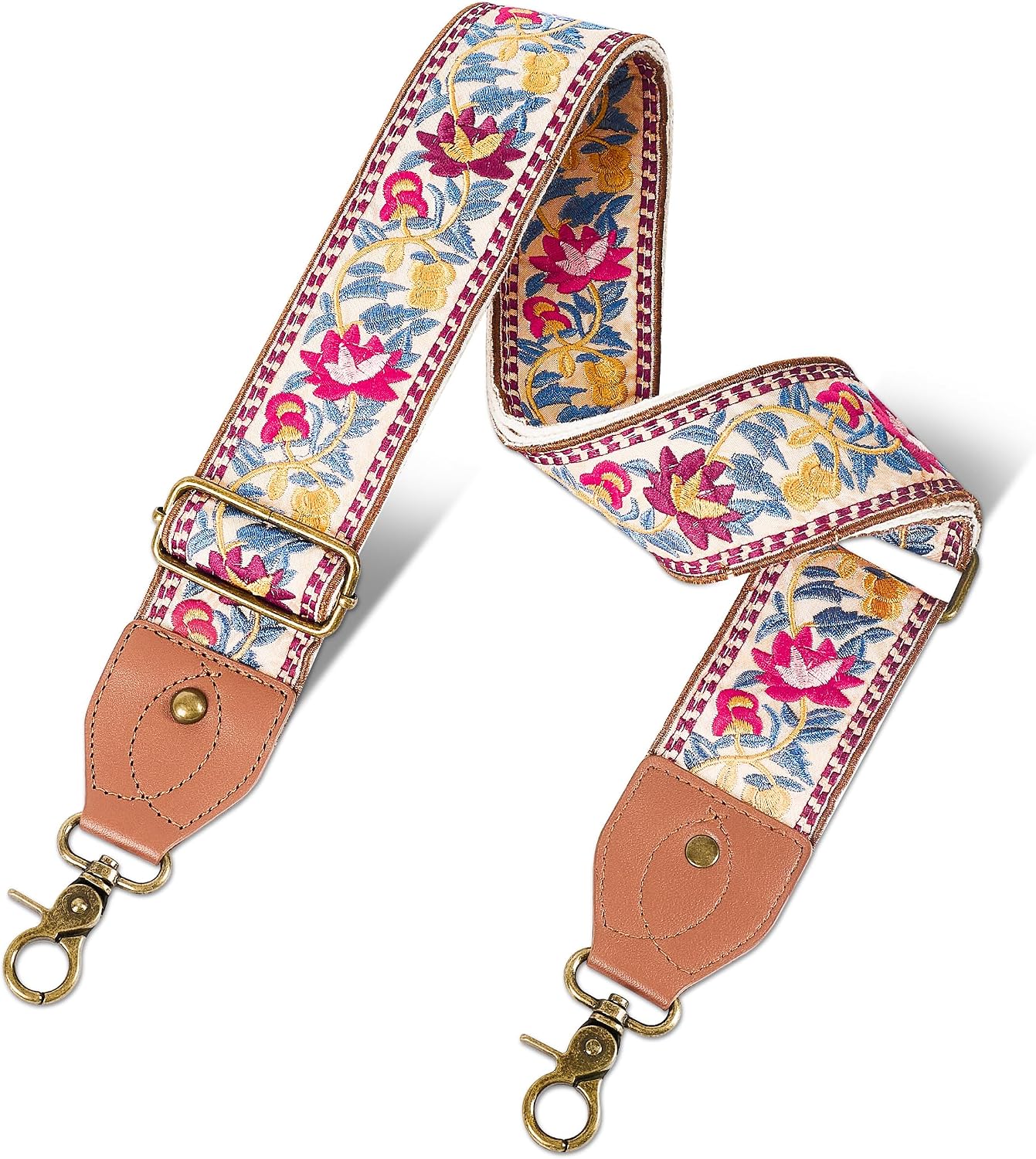 chushui Vintage Boho Floral Purse Strap with Bronze Hardware, Wide Embroidered Flower Crossbody Strap, Bohemian Adjustable Purse Strap 29-53 Inches for Tote Bag Clear Bag
