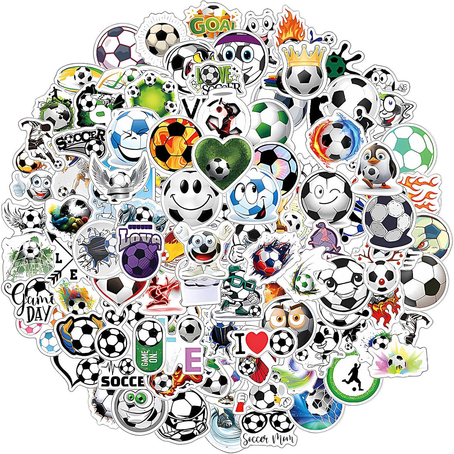 Amaxiu 120PCS Soccer Stickers, Waterproof Vinyl Stickers Sports Water Bottles Decals Cartoon Football Stickers Soccer Lovers Gifts for Luggage Kids Teens Adults