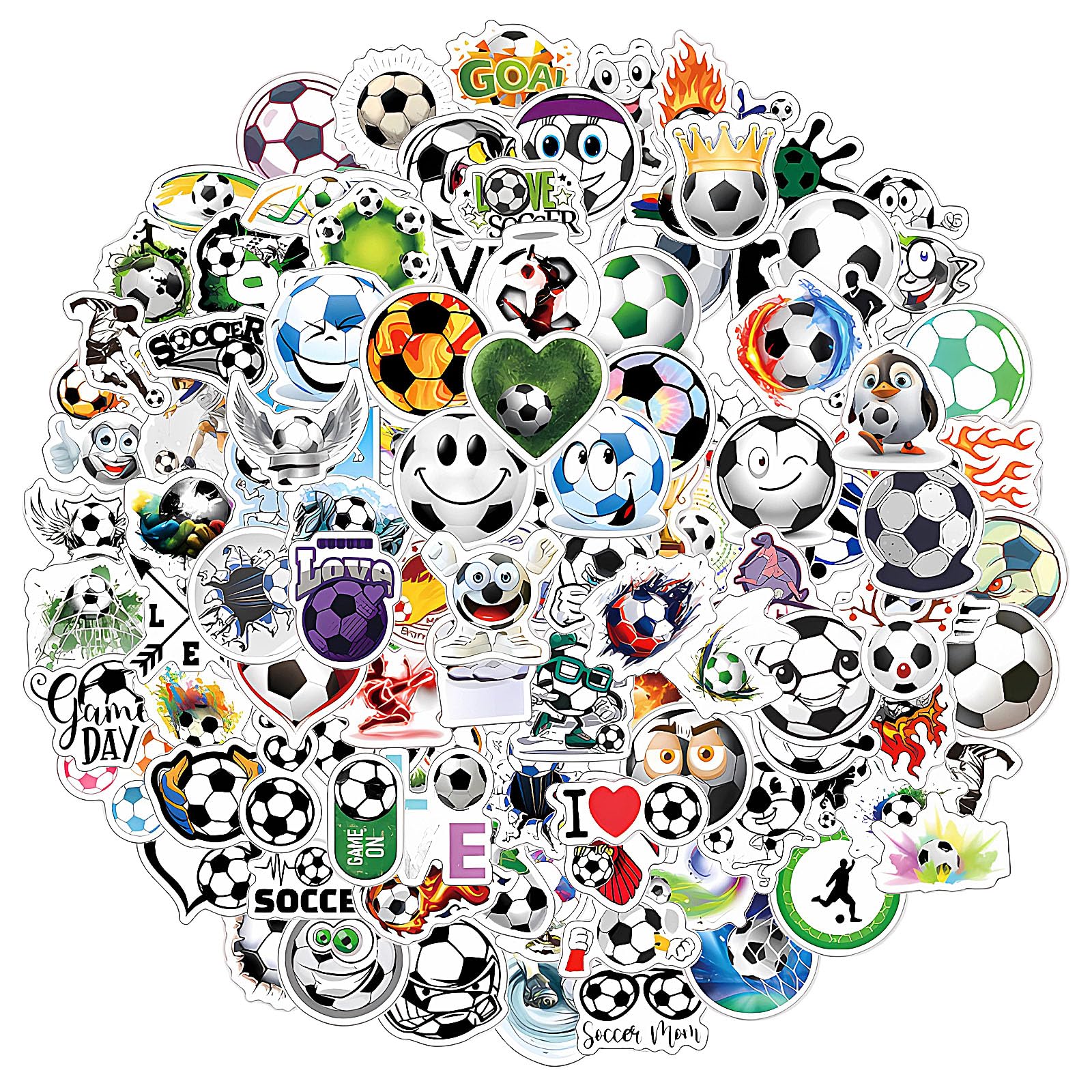 Amaxiu 120PCS Soccer Stickers, Waterproof Vinyl Stickers Sports Water Bottles Decals Cartoon Football Stickers Soccer Lovers Gifts for Luggage Kids Teens Adults