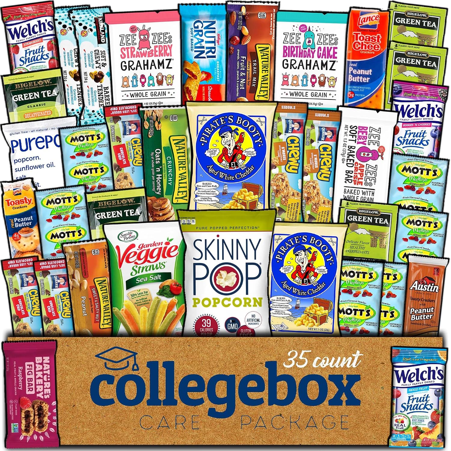 COLLEGEBOX Healthy Snack Box Variety Pack Care Package (35 Count) Gift Basket Kids Teens Men Women Adults Health Food Nuts Fruit Nutrition Assortment Mix Sample College Students Office Final Exams