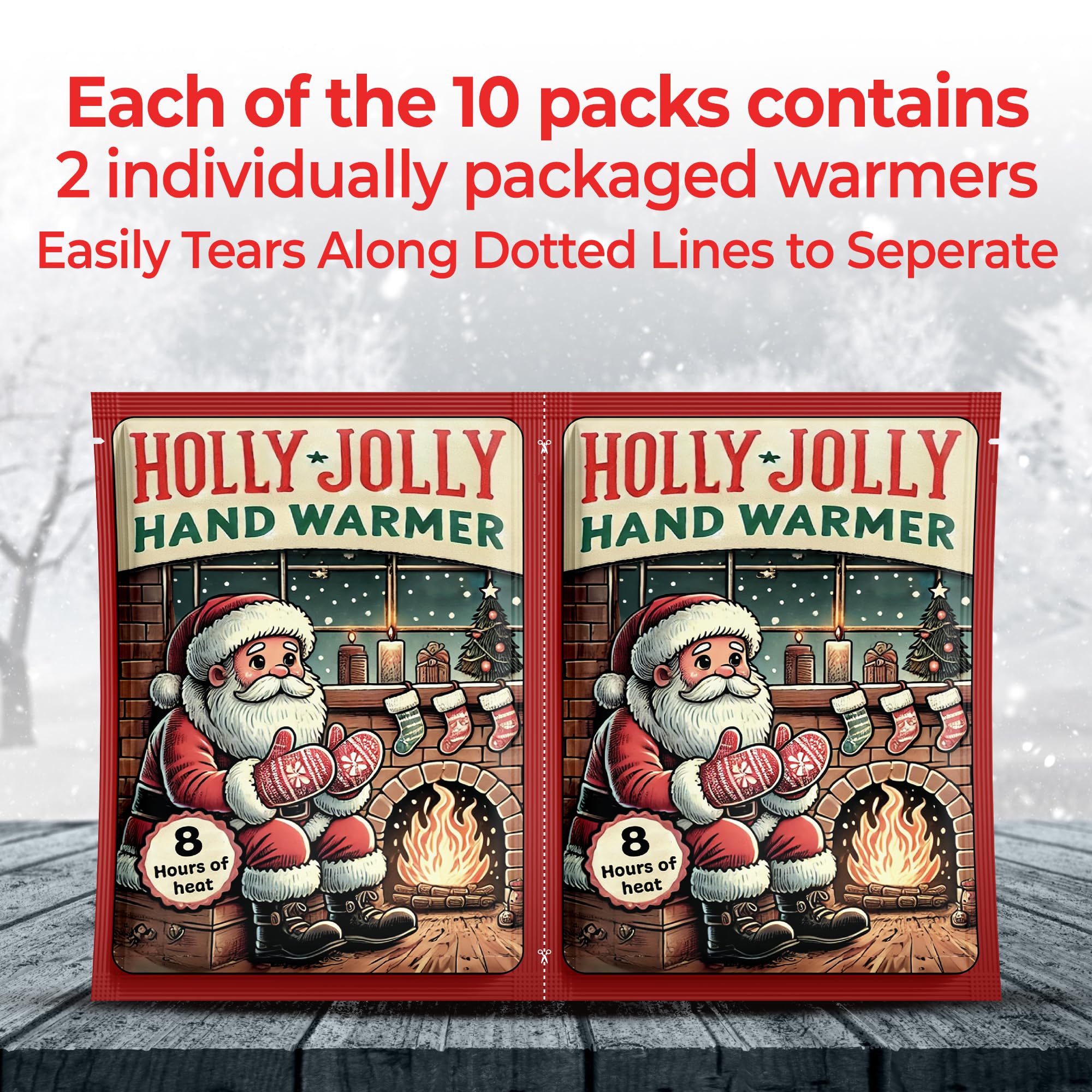 Holly Jolly Hand Warmers - 20 Pack Disposable Warmers, 8 Hours Heat, Christmas Party Favors