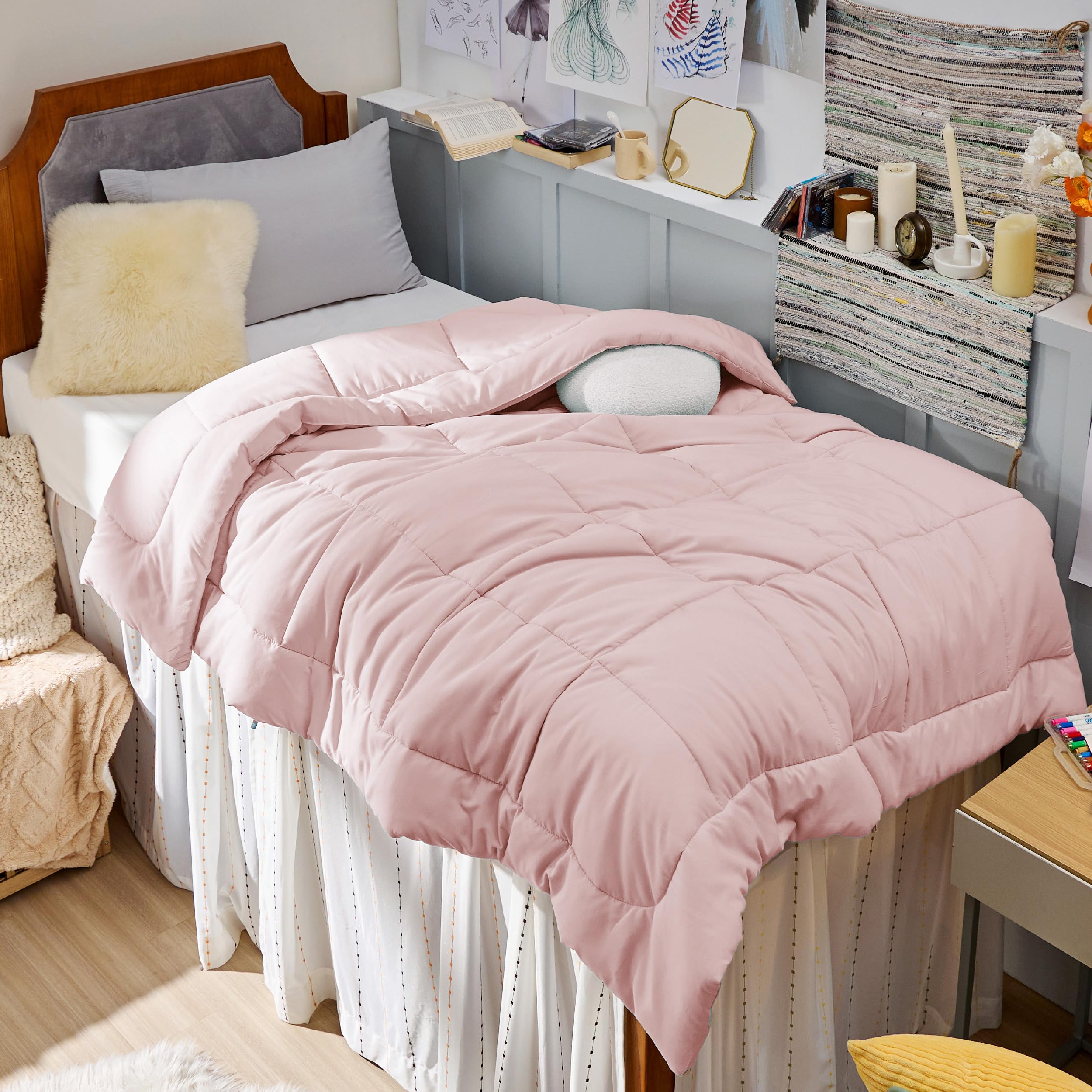 Bedsure Comforter Duvet Insert - Quilted Comforters Twin XL Size, All Season Duvet, GentleSoft Down Alternative Bedding Blanket, with 8 Tabs, Gifts for Women/Men, Pink, Twin XL 92 x 68 Inches