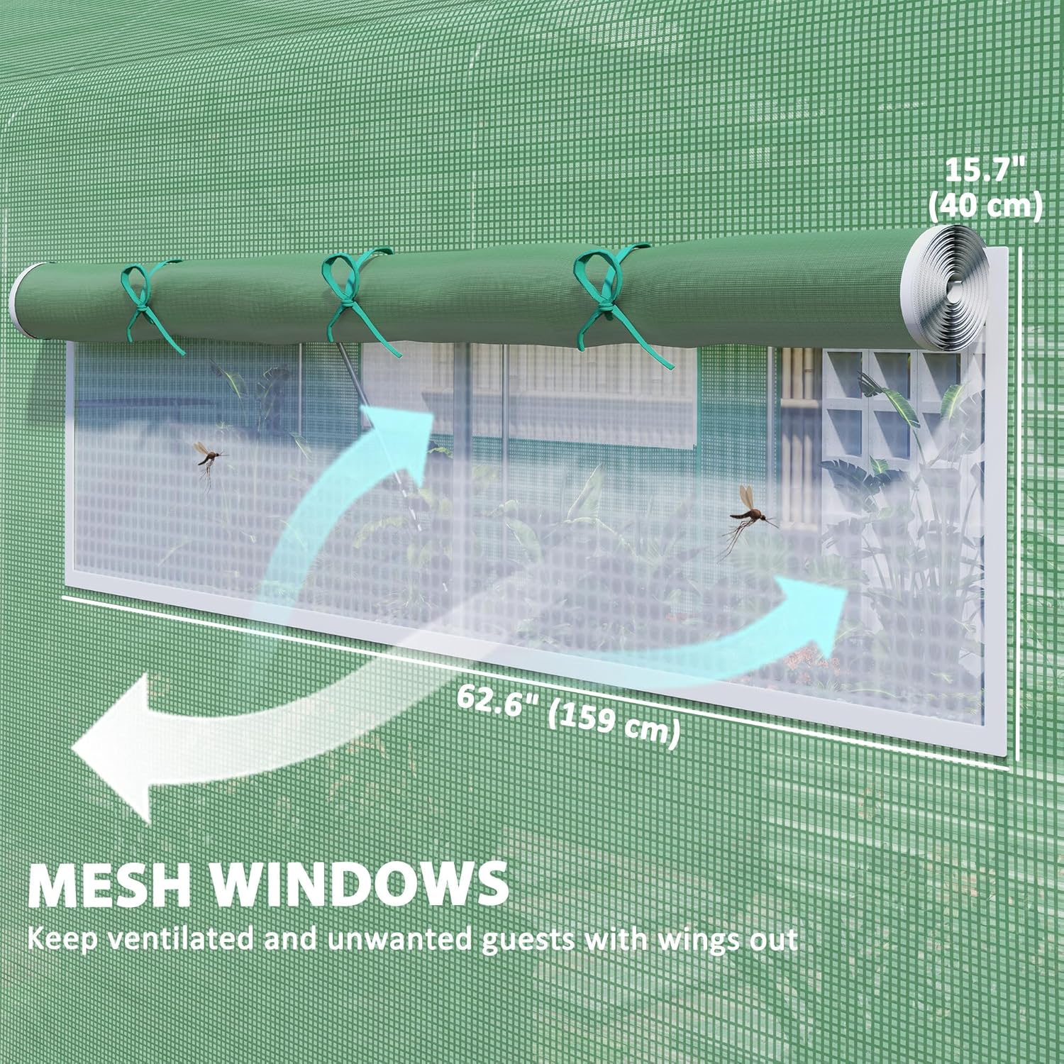 Close-up of mesh windows for ventilation