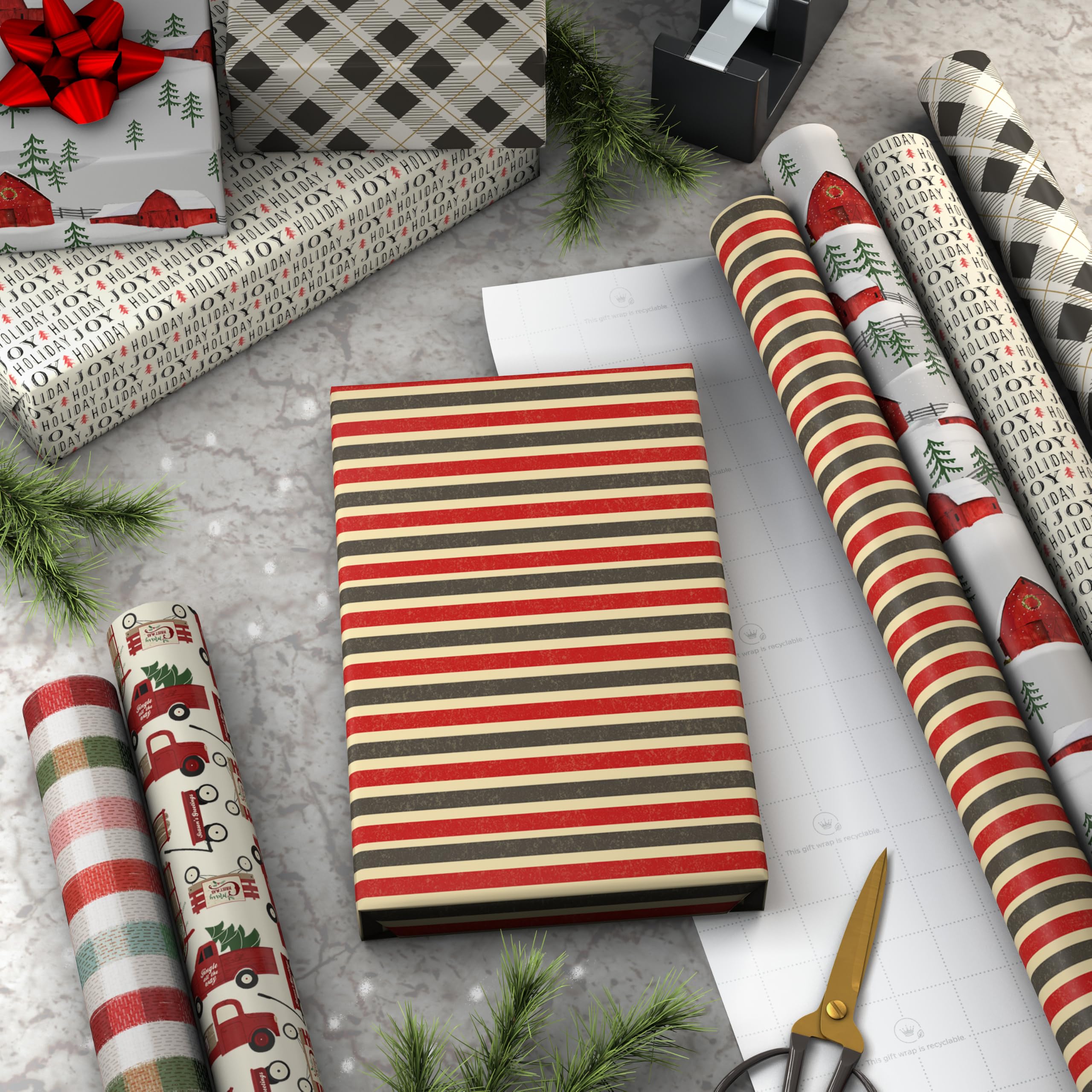 Hallmark Geschenkpapier-Set für Weihnachtsfeiertage mit Schnittlinien