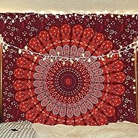 Vista 44 de Bless International - Tapiz de cama para colgar en la pared con mandala de pavo real bohemio y psicodélico (azul dorado, rosa, tamaño Queen