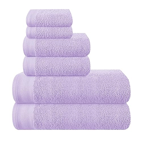 MALLONI HOME Ultra Soft 6 Pack Cotton Towel Set, Contains 2 Bath Towels 28x55 inch, 2 Hand Towels 16x24 inch & 2 Wash Coths 12x12 inch, Ideal Everyday use, Compact & Lightweight - Purple - 6 Pack Set - Purple