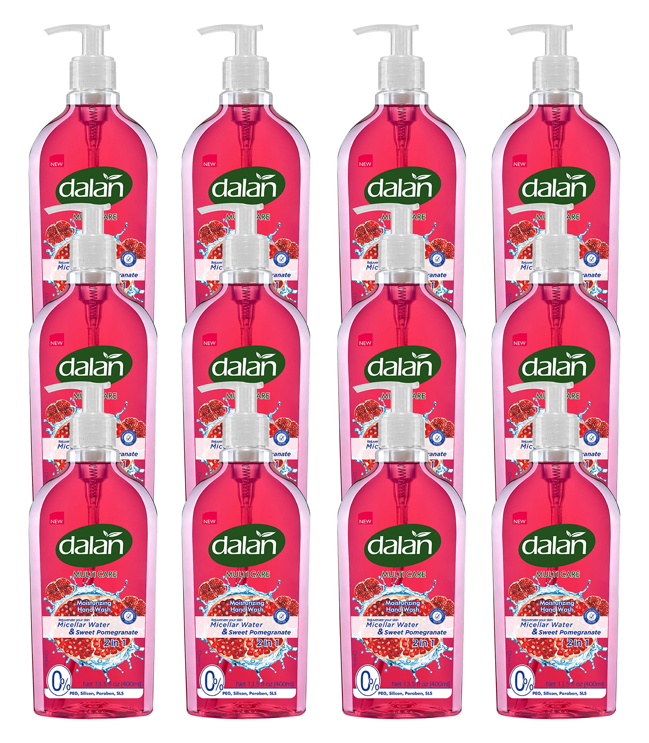 Dalan Sweet Pomegranate Multicare Ultra Moisturizing Liquid Hand Soap for Normal and Dry Hands Fresh Clean and Soft Feeling (13.5 Fl Oz / 400 mL (Pack of 12))[Amazon-developed Certification] Compact by Design