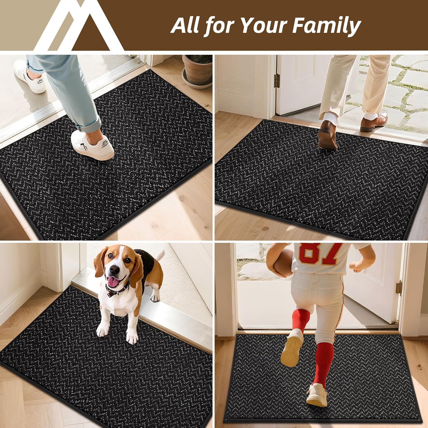 COSY HOMEER-Door-Mat 20" x 32" Non Slip Absorbent Entryway Rugs Dirt Trapper Doormats Washable Entrance Mats Low Pile Welcome Floor Mat for Front Back Door and Entry Mats,Black