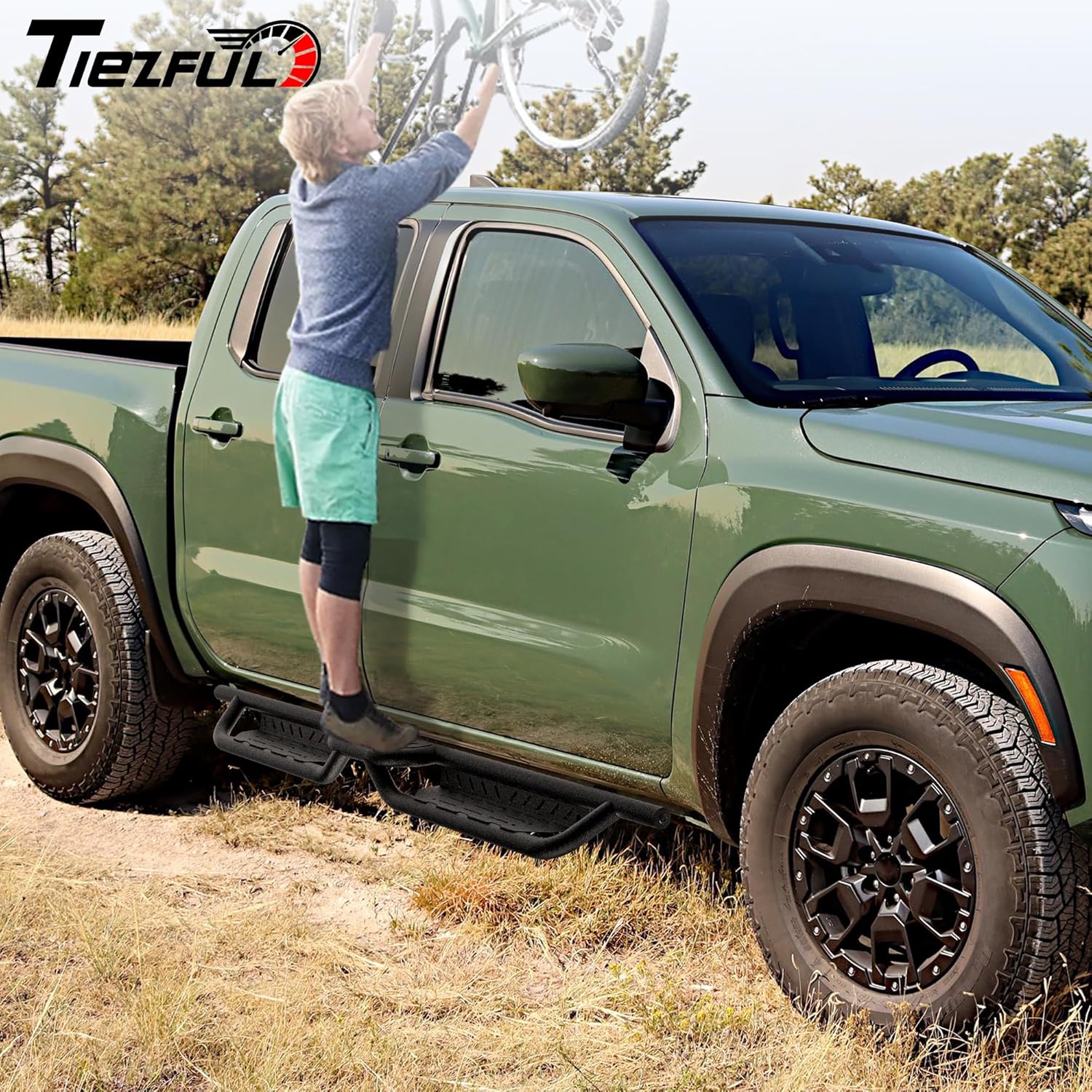 Running Boards Compatible with 2005-2025 Nissan Frontier Crew Cab, Two Stairs 5 Inch Width Pickup Trunk Side Steps fit for Frontier 4 Full Doors, Heavy Duty Carbon Steel Textured Step Bars