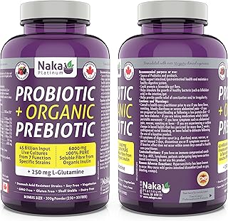 Naka Platinum Probiotic + Organic Prebiotic 45 Billion Input Live Cultures from 7 function specific strains , 250 mg L-Glutamine, 600 mg 100% Pure Soluble Fibre from Organic Inulin, Bonus Size 300 mg Powder (250+50 Free)
