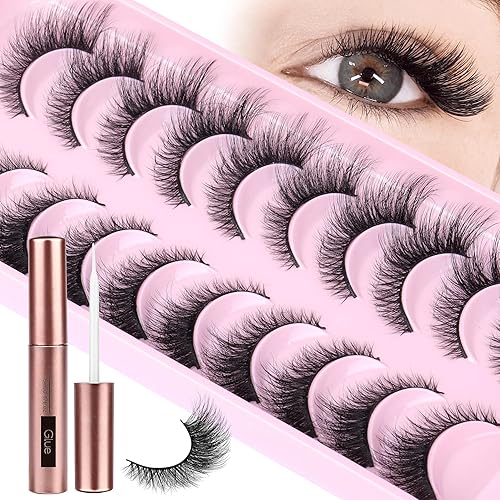 Miniatura 3 de Pestañas finas con pegamento para pestañas, pestañas postizas de visón natural, aspecto natural, 0.59 pulgadas, pestañas de ojo de gato, extensiones