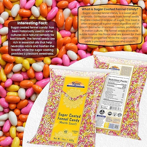 Miniatura 4 de Rani - Caramelo de hinojo recubierto de azúcar, 14 onzas (14.11 oz)  Paquete de 2  28.22 oz, 28 onzas en total  Golosina digestiva india después de