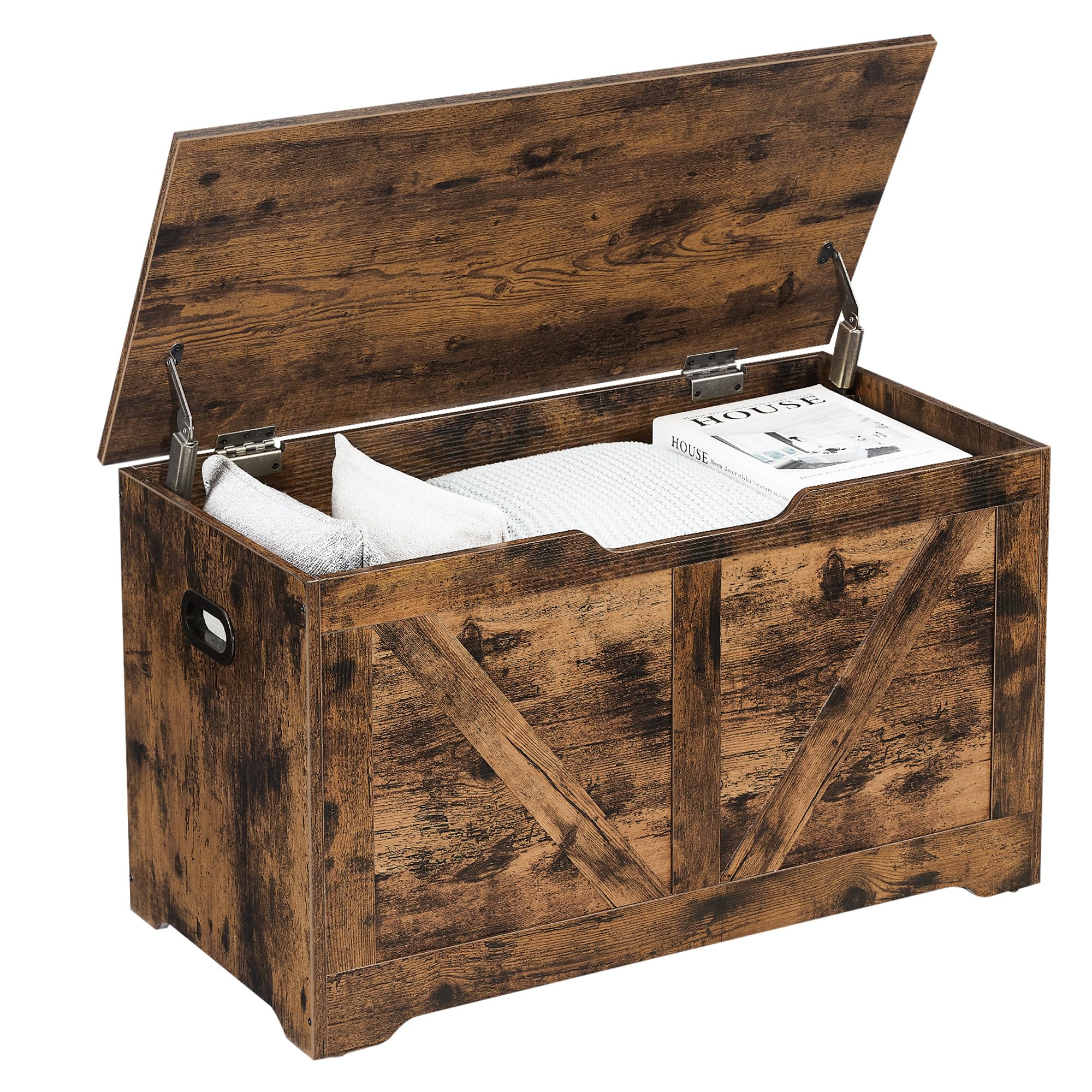VASAGLE Storage Chest, Storage Bench, Blanket Box with 2 Safety Hinges, Shoe Storage Bench, Farmhouse Style, 40 x 80 x 46 cm, for Hallway, Bedroom, Living Room, Rustic Brown LSB062T01