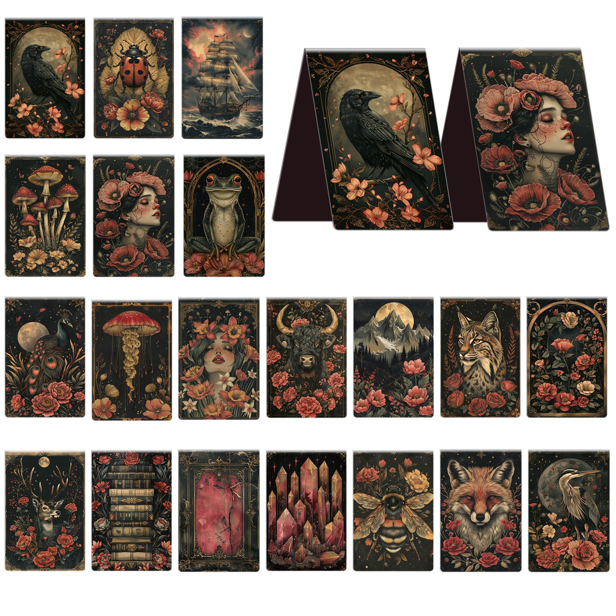 20 Pcs Magic Magnetic Bookmarks, Gothic Cottagecore Tarot Enchanted Forest Style Magnet Bookmark Clips, Vintage Dark Fantasy Book Accessories for