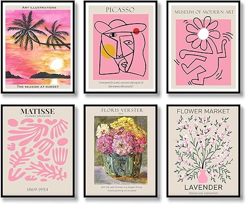 Juego de 6 impresiones artísticas retro para pared, póster vintage positivo, ilustración abstracta famosa, decoración de pared, exposición,