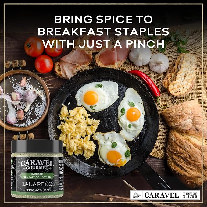 Sal de jalapeño infusionado con jalapeños reales – Sal verde natural para cocinar y sazonar carnes a la parrilla y verduras asadas – frasco apilable de 4 oz de Caravel Gourmet miniatura 3