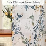 MYSKY Home Floral Linen Curtains 84 Inch Long Set of 2 for Living/Dining Room Semi Sheer Light Filtering Farmhouse Flower Patterned Back Tab Drapes, Yellow and Blue, W50 Each Panel