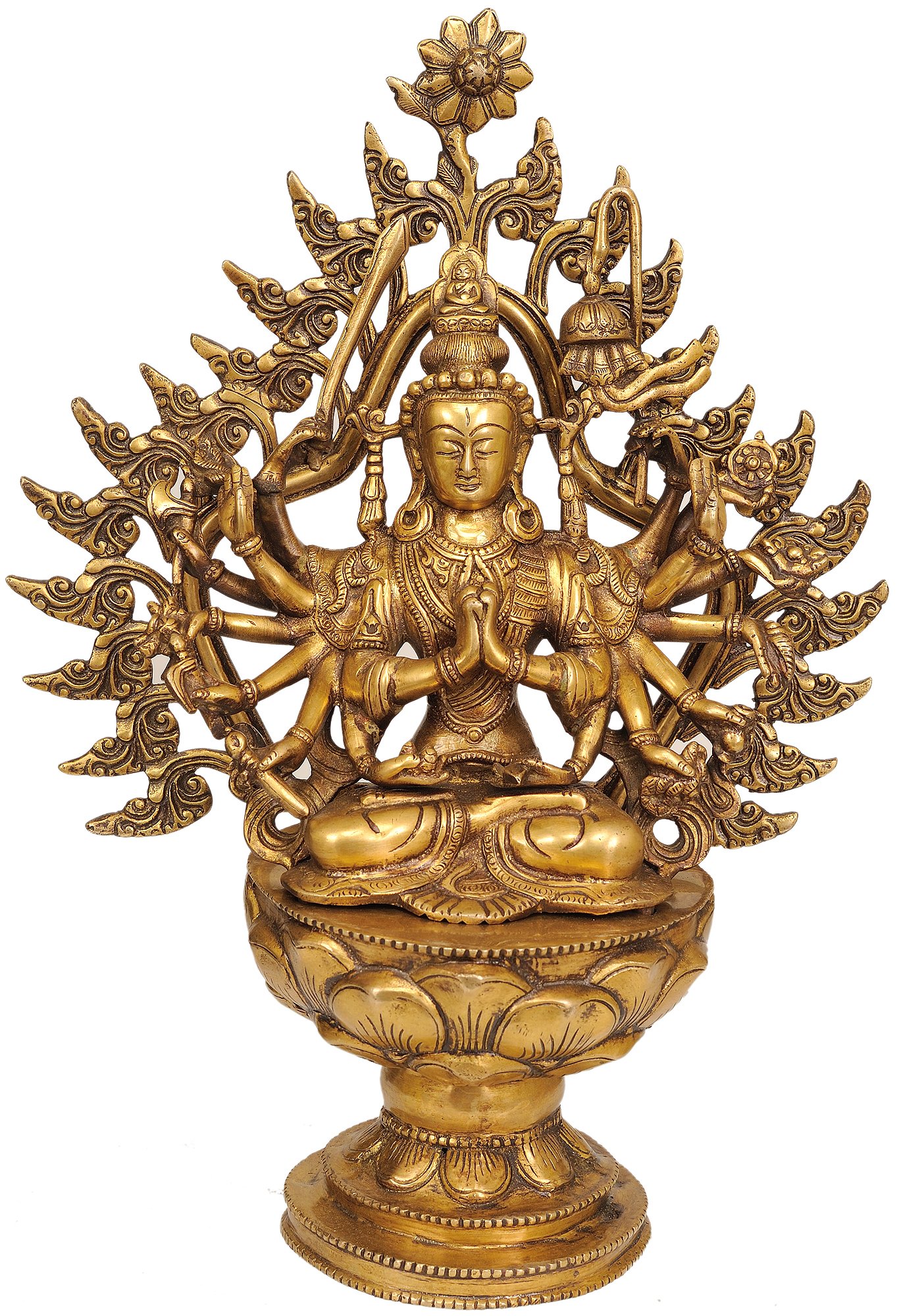 Statue Durga Juntei Kannon laiton 40,6 cm cadeau de pendaison de crémaillère