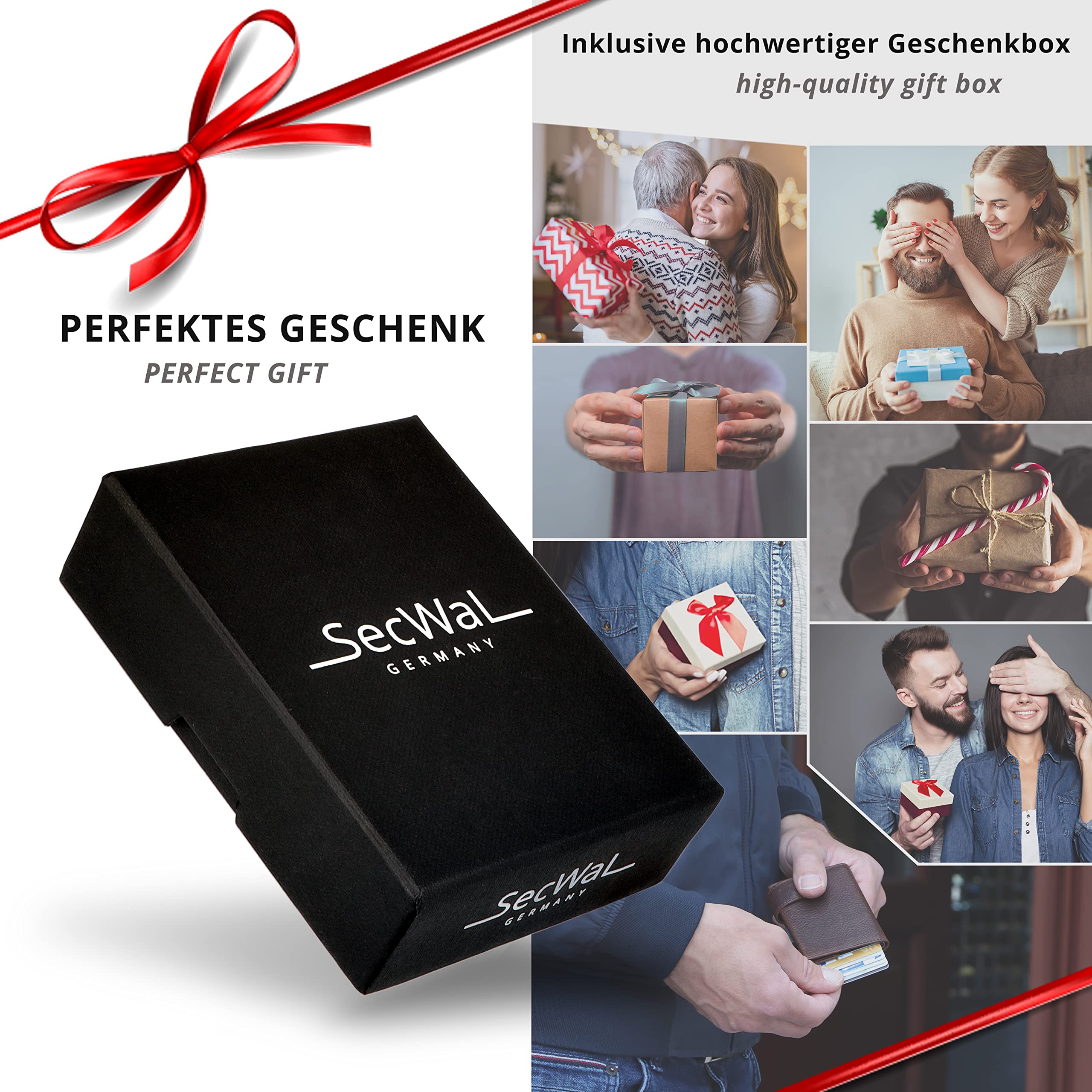 SecWal Kartenetui Prägung Hirsch mit Münzfach Druckknopf inkl. Geschenkbox - Echtleder Mini Geldbörse für Damen und Herren - RFID Schutz Portemonnaie Leder - Geldbeutel Motiv Prägung Hirsch