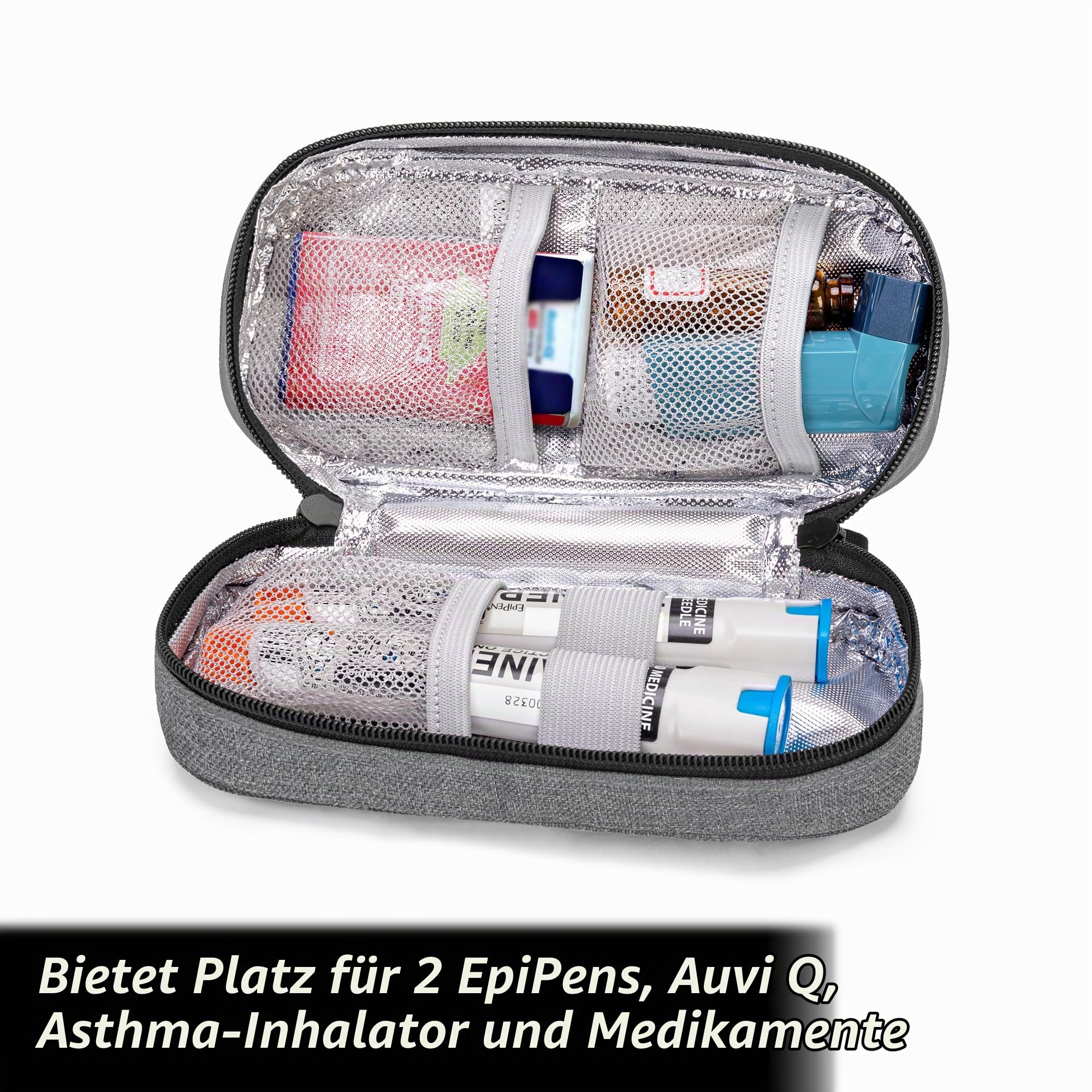 CURMIO Epipen Tasche, Kühltasche für Adrenalin Notfallset Allergie, Grau