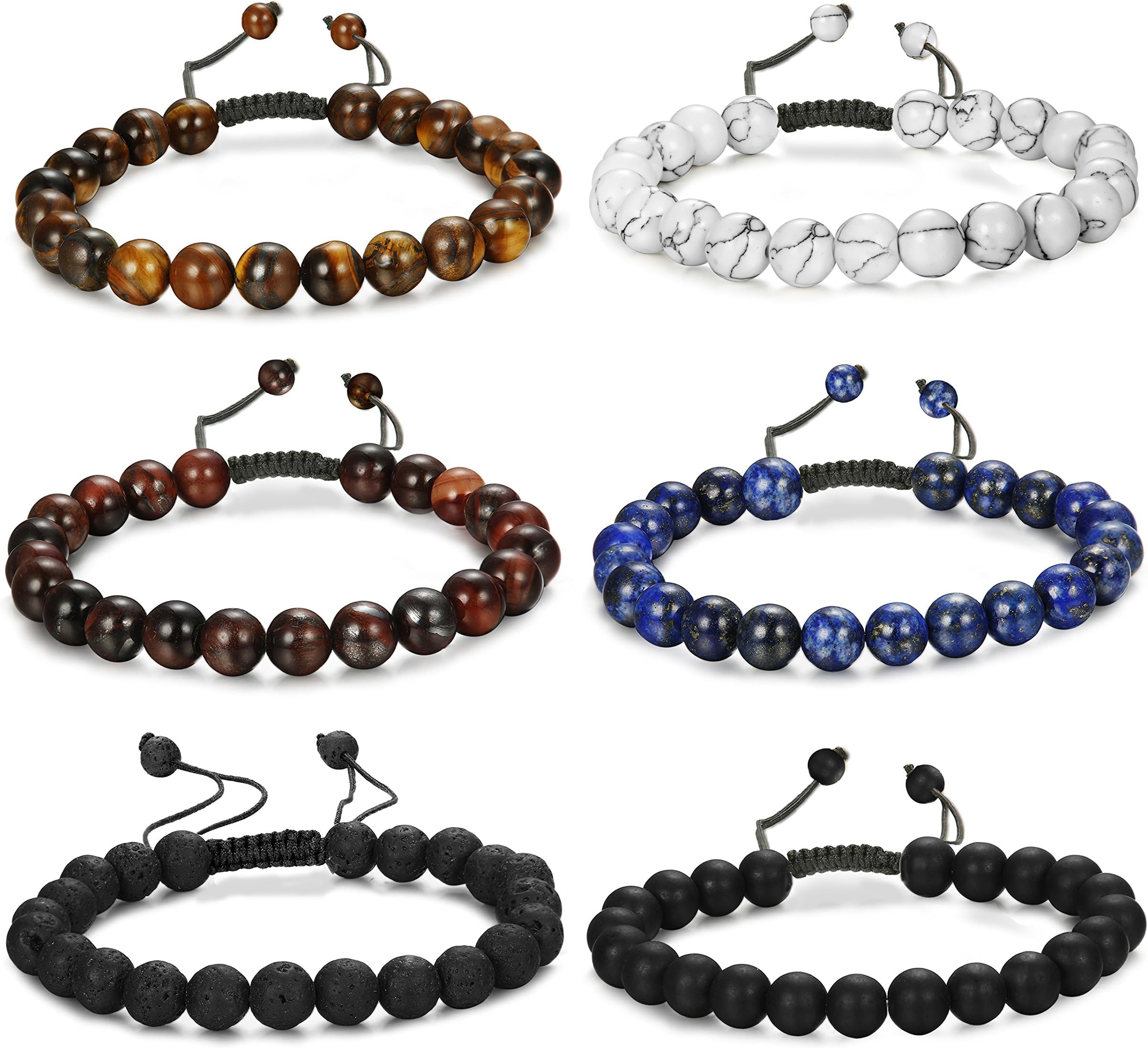 FUNRUN JEWELRY 6PCS Bead Bracelets for Men Women Natural Stone Mala Bracelet