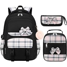 School Backpack for Girls Backpack with Lunch Box Teen Girl Bookbag Set Kids School Backpacks for Girls (Black)