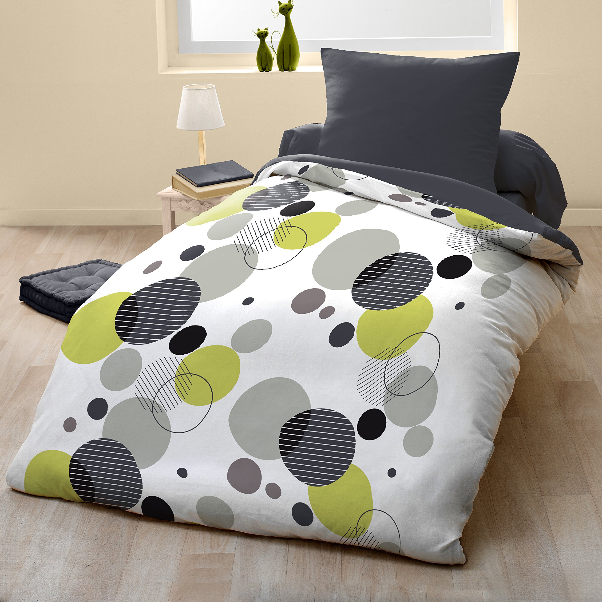 Parure de lit microfibre - HOME LINGE PASSION - BULLES DE REVE - Housse 140 x 200 cm + 1 taie d'oreiller 63 x 63 cm - Gris