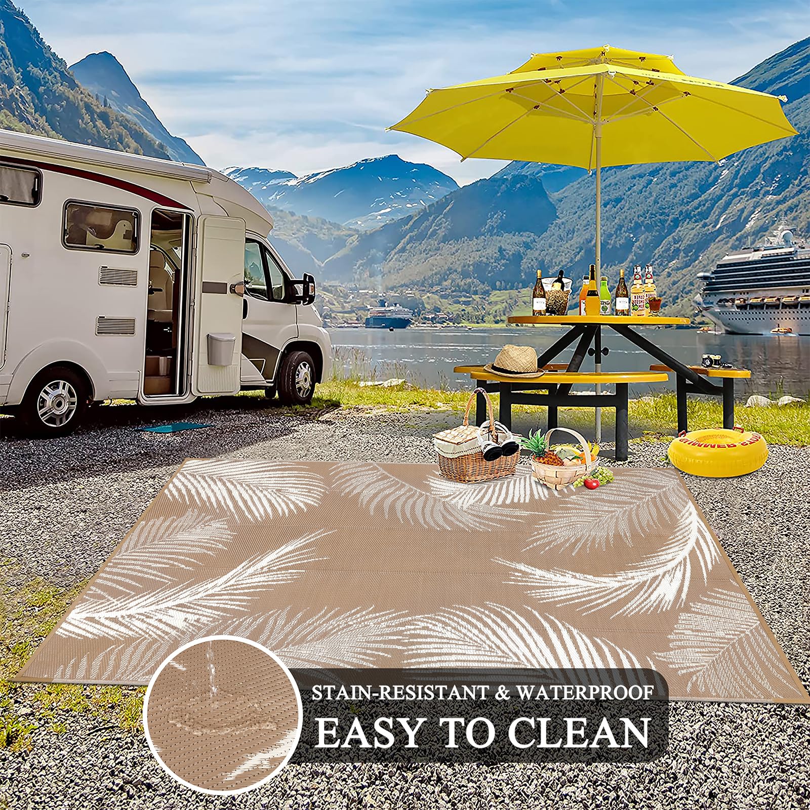 Pauwer Tappeto da esterno impermeabile, 1,5 x 2,3 m, reversibile, in plastica, per esterni, patio, campeggio, camper, patio, picnic, cortile, terrazza, balcone, portico