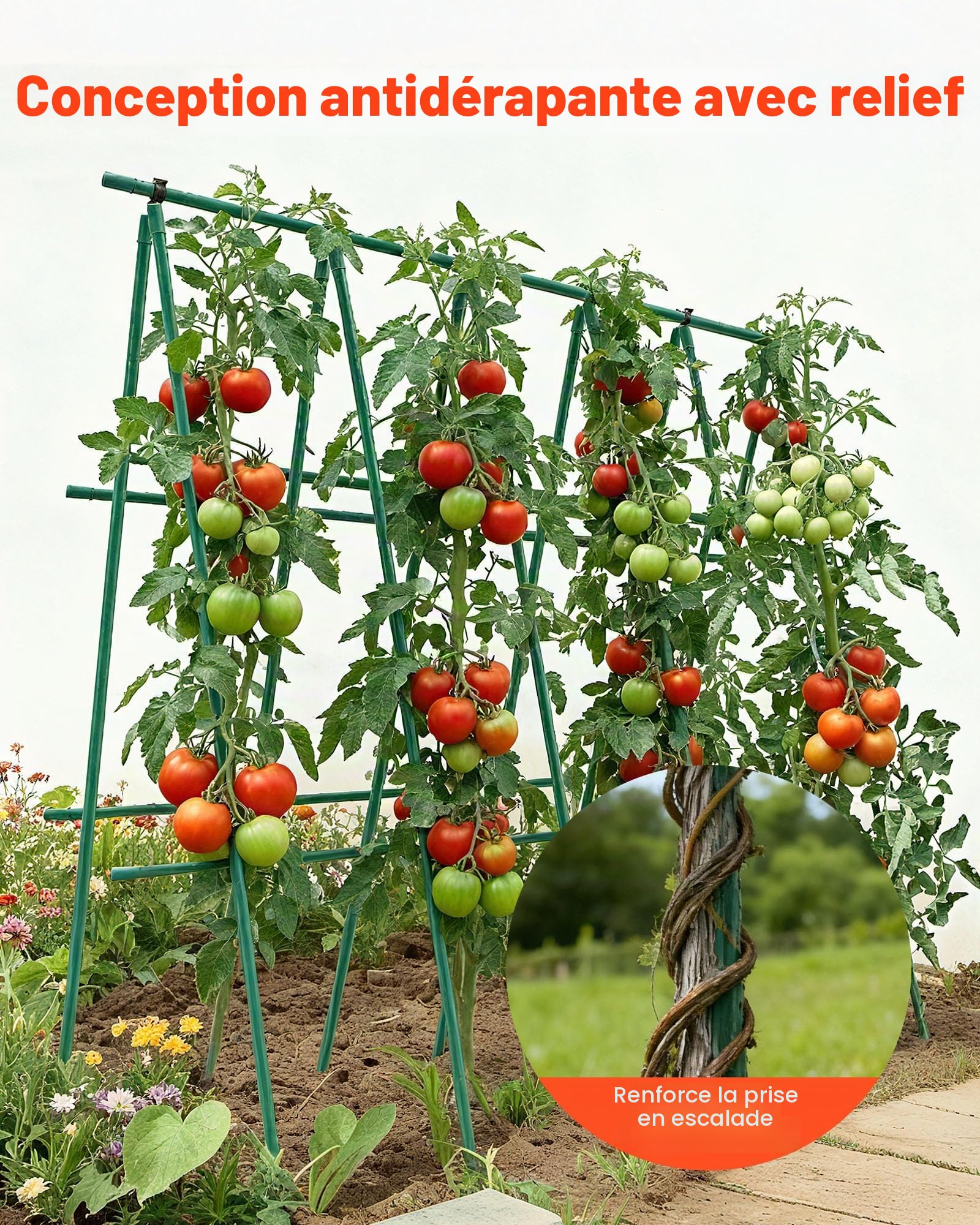 VEVOR Tuteur Plante 1,8 m Tuteur Plante Grimpante 25 PCS Tuteurs à Tomates Jardin pour Soutien Plantes Grimpantes Légumes Extérieur, en Métal Recouvert Plastique Extrémité Pointue Picots Antidérapants