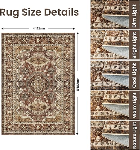 Miniatura 391 de Rugland Alfombras de área de 8 x 10, alfombra lavable resistente a las manchas, alfombras antideslizantes para sala de estar, alfombras tribales