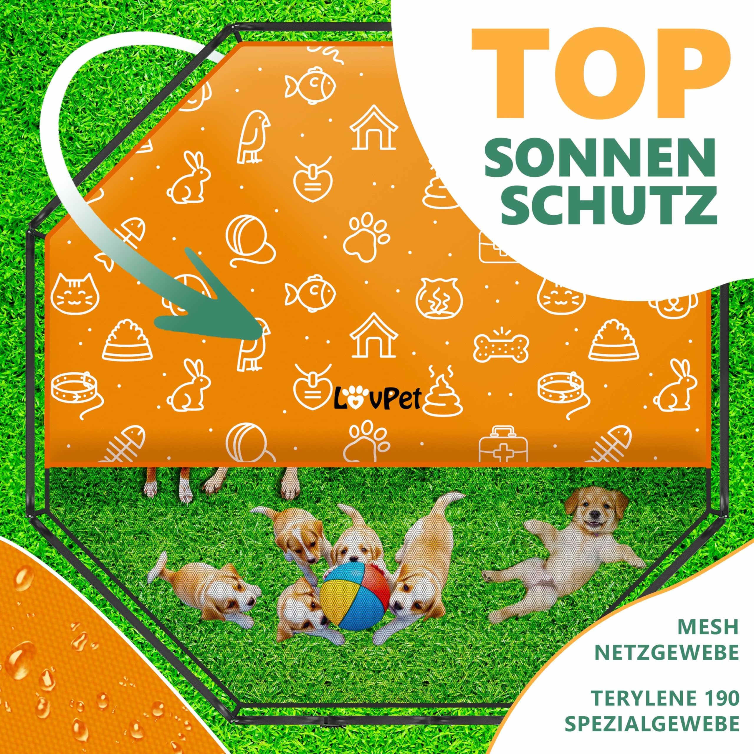 LovPet Kojec dla szczeniąt Wybieg dla Pies XXL z plandeką ochronną odporny na warunki atmosferyczne
