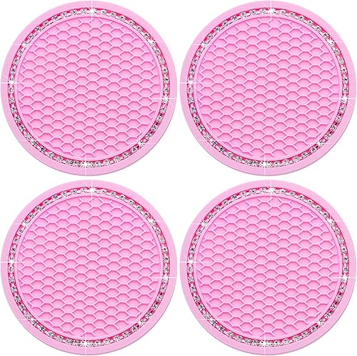 Miniatura 28 de 4 posavasos con brillantes para portavasos, 2.75 pulgadas, insertos para portavasos de auto, silicona suave antideslizante a prueba de golpes, Negro