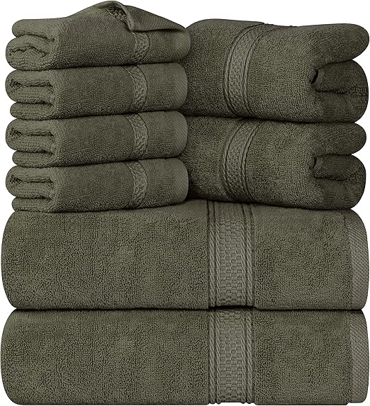 Utopia Towels 8 Piece Premium Towel Set, 2 Bath, 2 Hand, and 4 Wash Cloths, 600 GSM 100% Ring Spun Cotton, Highly Absorbent Towels for Bathroom, Gym, Hotel, and Spa, Dusty Olive