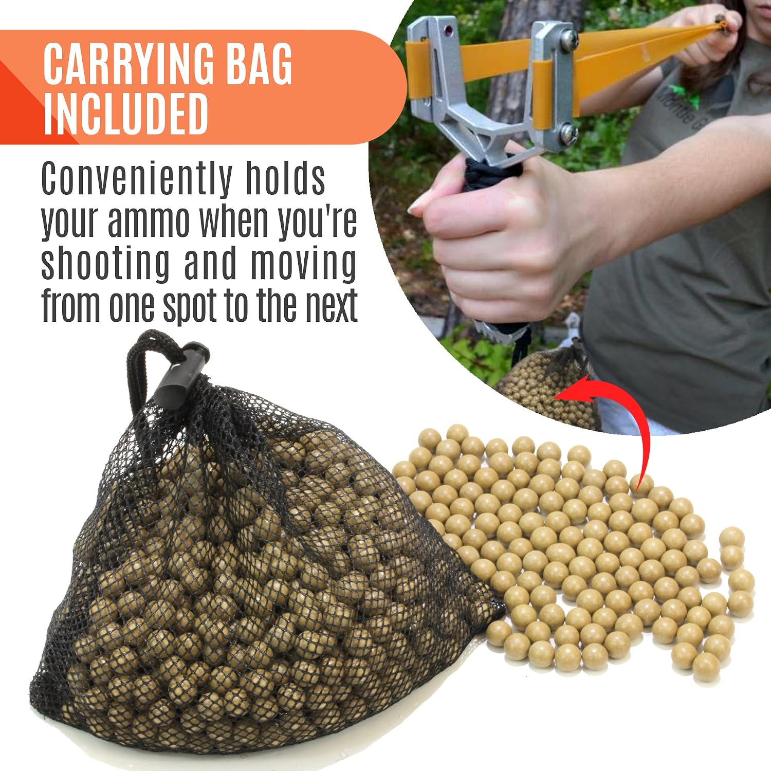 Fedmax Slingshot Ammo, (1,100pc) 3/8" Clay Ceramic Ball, Choose Color, Includes Carrying Bag, Ricochet Resistant, Bio-Degradable Shot