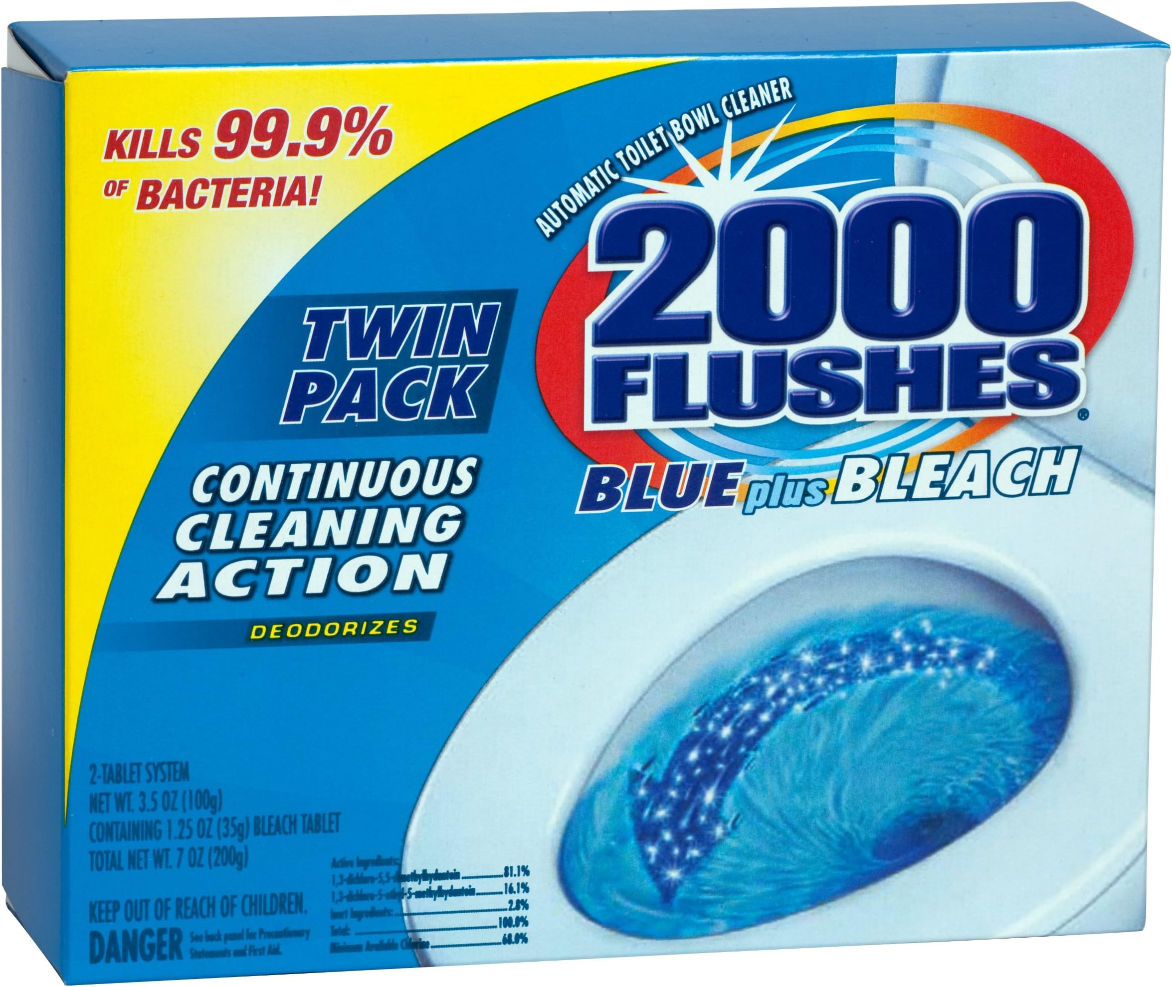2000 Flushes Blue Plus Bleach Automatic Toilet Bowl Cleaner, 3.5 OZ TWIN-PACK (PACK OF 1), Net Weight: 7 Ounce