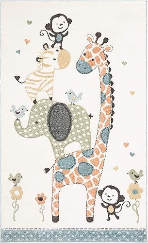 Miniatura 10 de SAFAVIEH Carousel Kids Collection - Alfombra redonda de 6 pies 7 pulgadas, color marfil, diseño de animales, no desprende pelusa y de fácil cuidado,