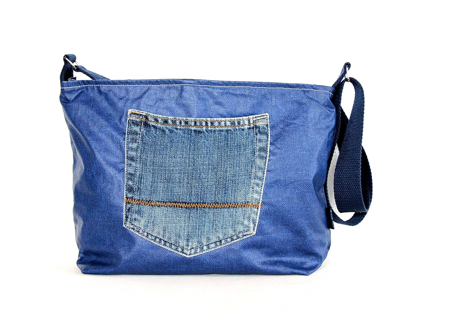 Medium Zip Top Cross Body Purse Handbag in Navy Blue with