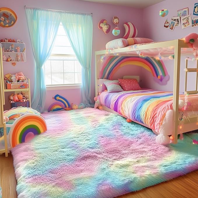 Alfombra Peluda Suave 4x6 Arcoíris para Niñas miniatura 9