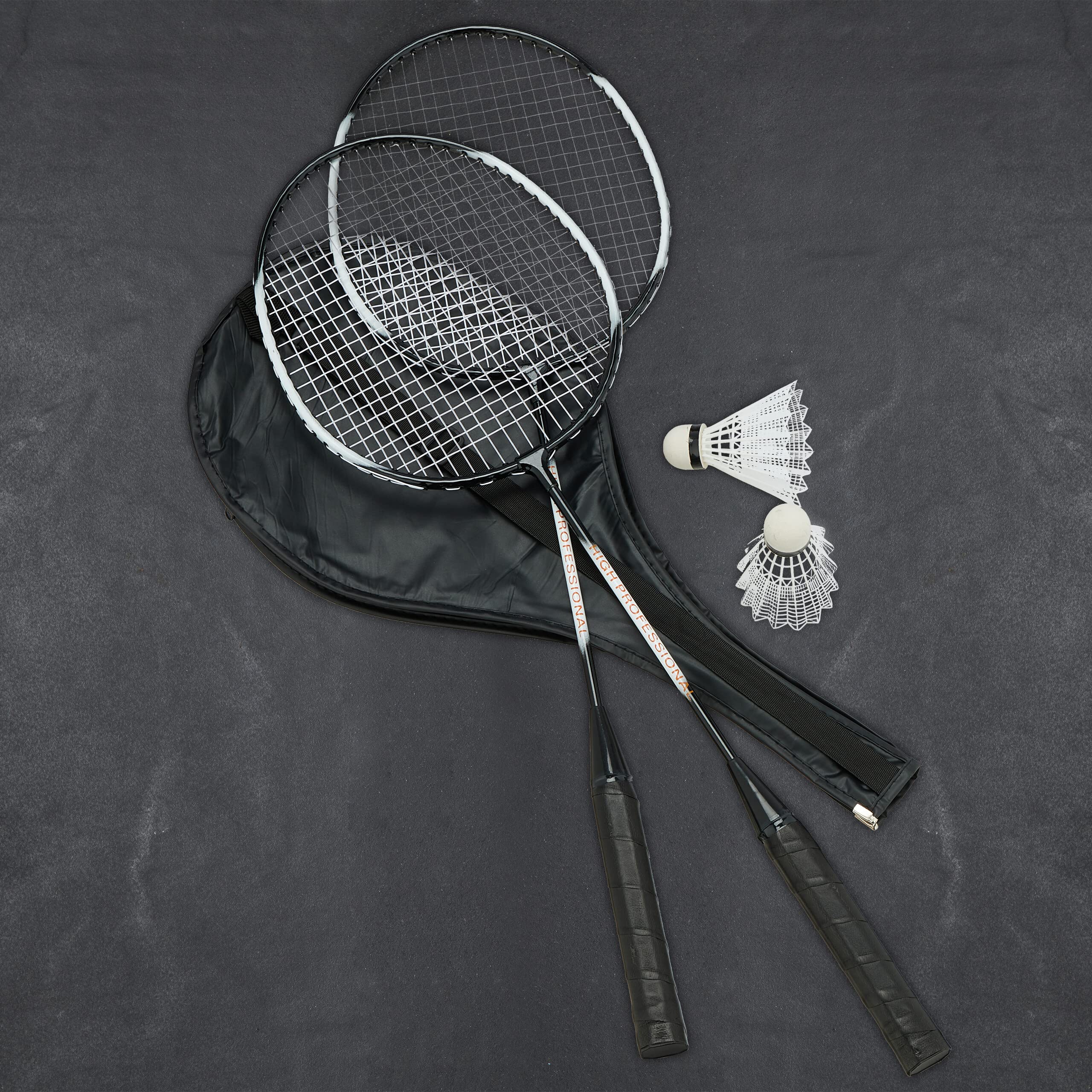 Relaxdays Juego de Bádminton con Bolsa, 2 Raquetas y 10 Volantes, Set para Niños y Adultos