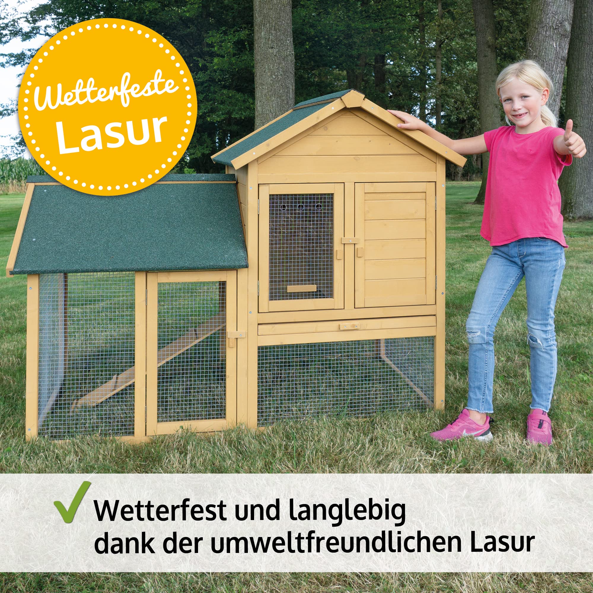 zooprinz Hasenstall mit Kotschublade – Kaninchenstall Vollholz | Kleintierstall aus robustem massivem Holz für draußen – einfach zu reinigen, in natürlicher Farbe gestrichen