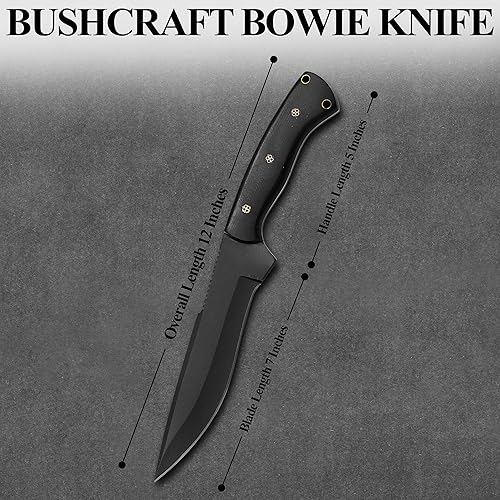 Miniatura 2 de HMC Cuchillo de transporte horizontal, hecho a mano, de acero de alto carbono, cuchillo de caza de ciervos de espiga completa con funda de cuero