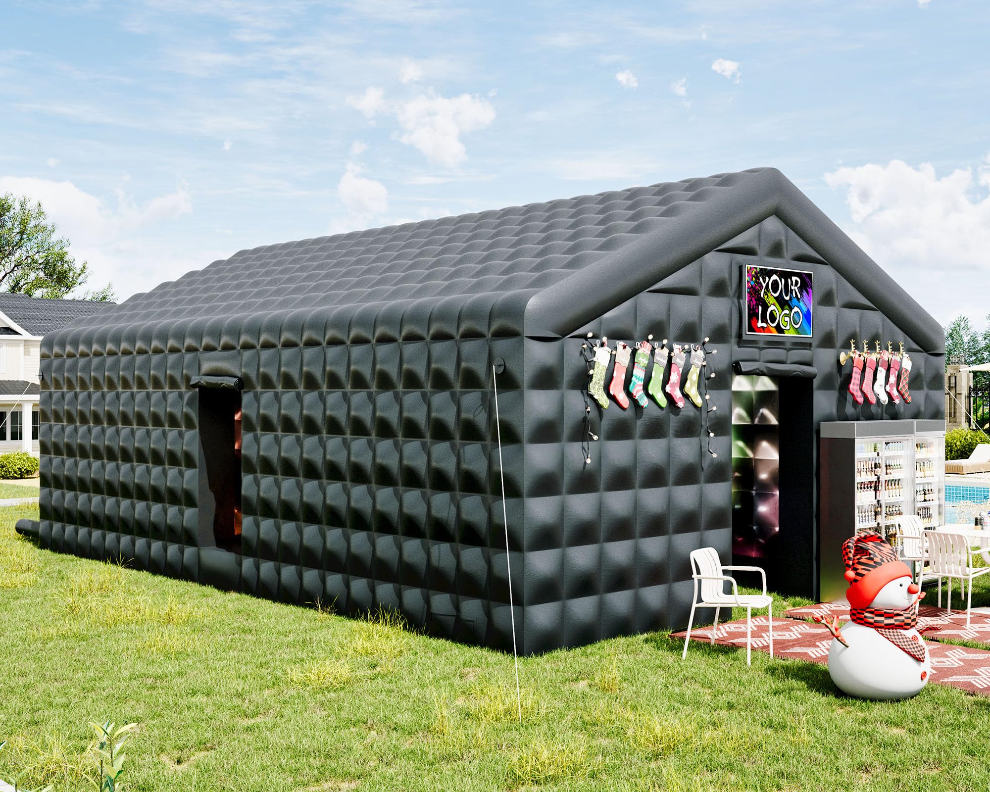 Albott 30x20x14 FT Large Inflatable Nightclub Tent for Adults, Black Portable Inflatable Night Club Gazebo with 2 Side Doors & Logo Area for Wedding, Birthday, Backyard Events