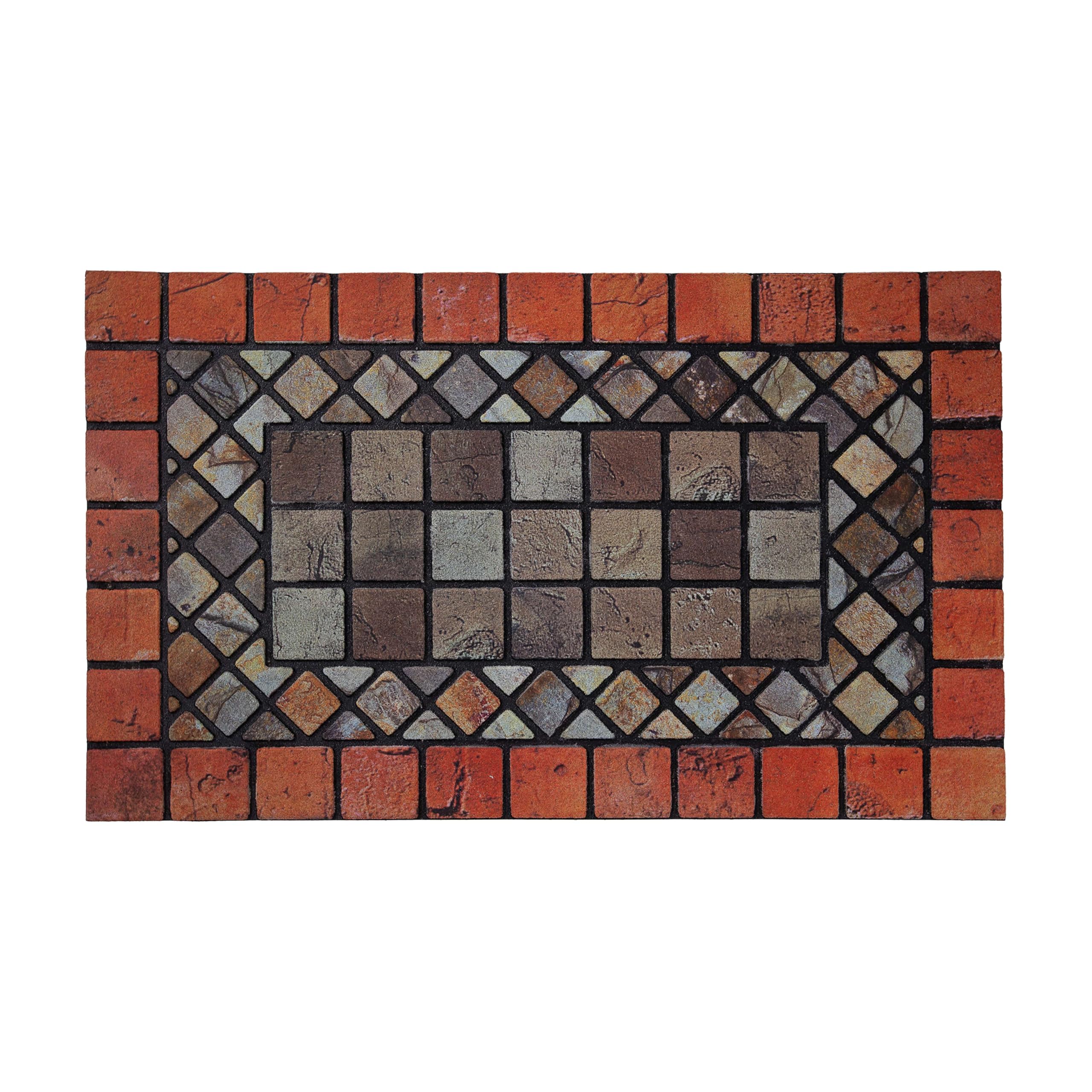 Rackhams Red Elegant Tile Effect Doormat - Edge - 75X44cm Medium