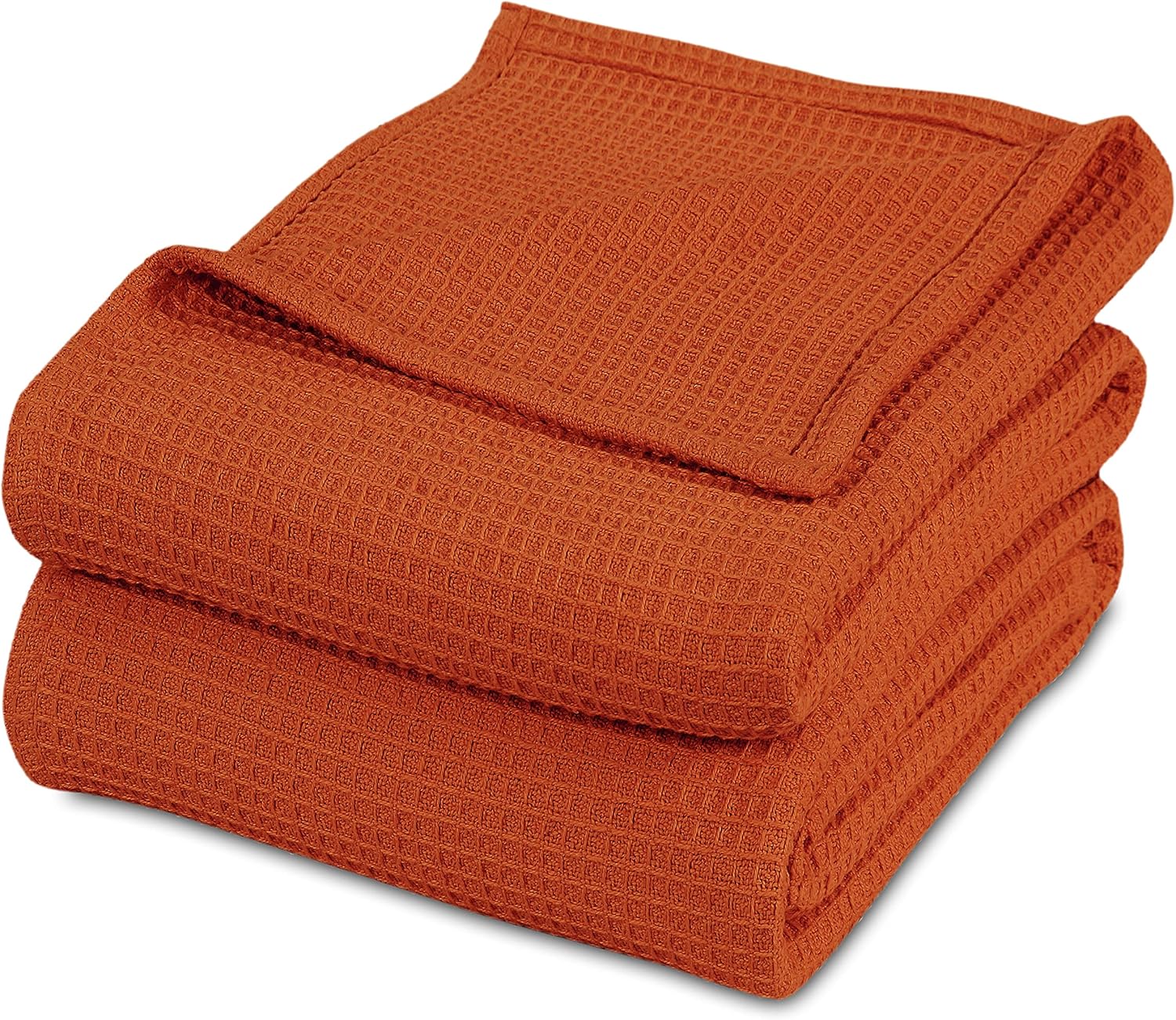 Luxurious 100% Combed Cotton Waffle Weave Super Soft, Cozy Warm, Breathable, Stylish, All Season Thermal Blankets Twin/Full/Queen/King (Rust Orange, Twin)