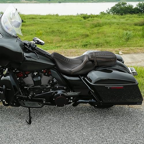 Miniatura 108 de TCT-MOTORPARTS Low-Profile Pillion 2-Up Seat Driver Passenger Seat & Rider Pad Fit For Harley Road Street Glide 2009-2023