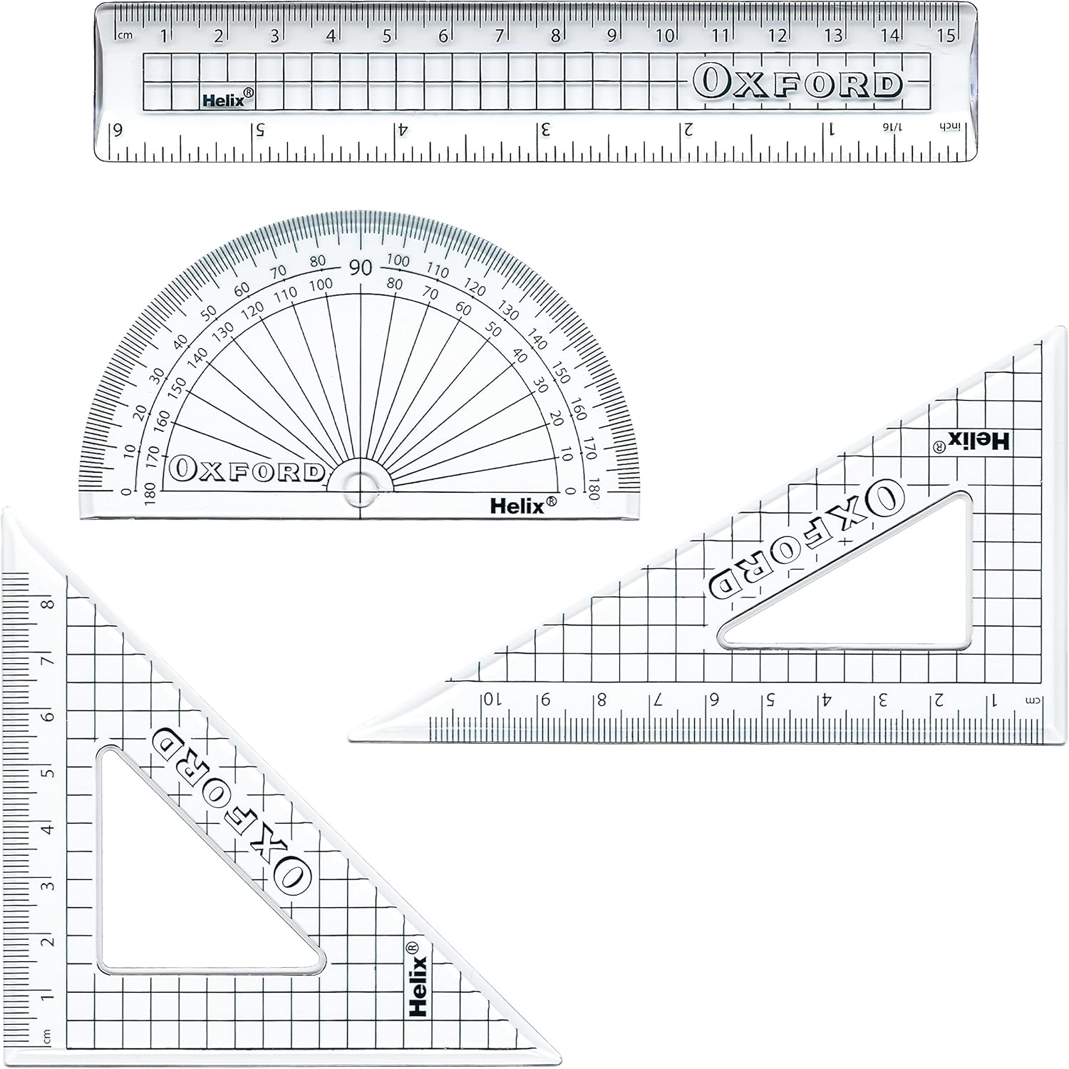Helix Oxford 4 Piece Geometry Set Ruler Protractor Set Square Amazon